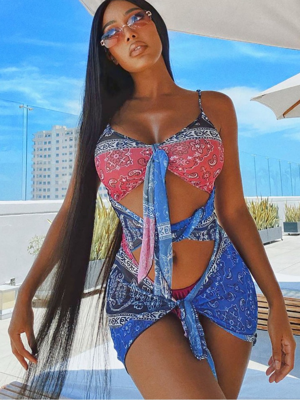 Paisley Please Mesh Mini Dress - Pink & Blue combo